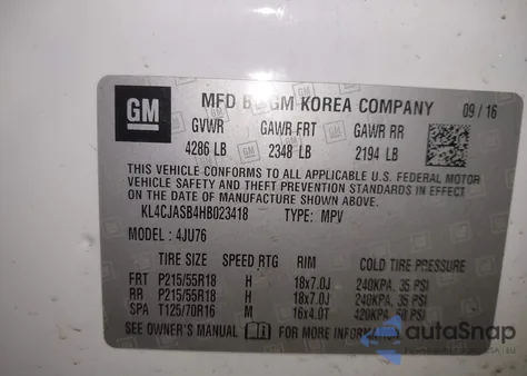 2017 Buick Encore Preferred from USA, damaged, VIN KL4CJASB4HB023418